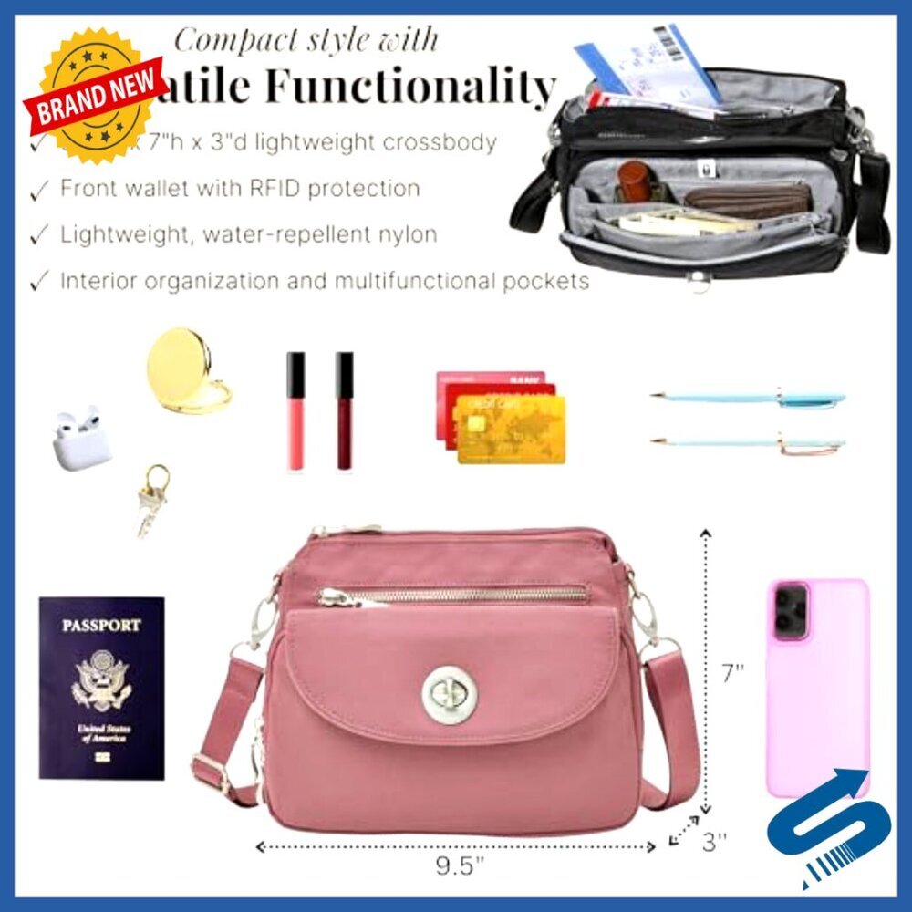 Lightweight Crossbody Travel Purse RFID Water-Resistant Organization Adjustable - Picture 5 of 7